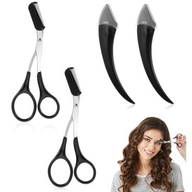 2Pcs Eyebrow Scissors for Women, Eyebrow Grooming Scissors with Comb + 2pcs Curved Trimmers, Precision Kit for Men & Women, Ideal for Facial Hair Removal