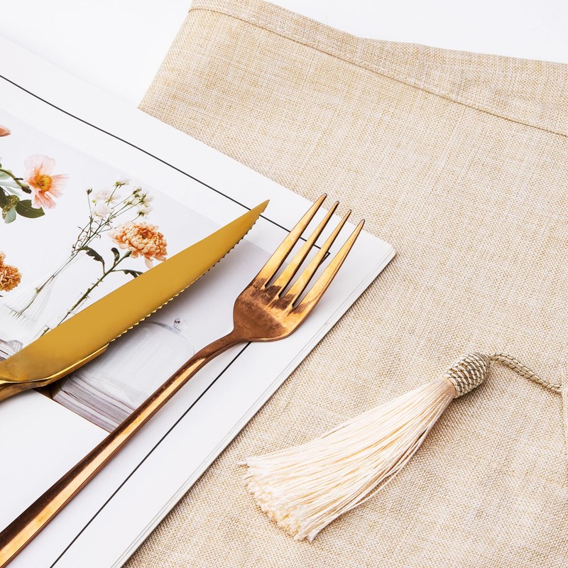 SANLEHAUSE Table Runner Beige 40 x 250 cm Linen ,Embroidered