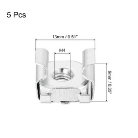 QUARKZMAN M4 x 0.7 mm Cage Nut 5 Pieces Lockable Cage Nuts Carbon Steel Galvanised Coated Metric Nut for Server Rack Cabinet Silver
