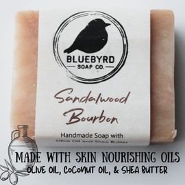 BLUEBYRD Soap Co. Sandalwood Bourbon Soap Bar | Moisturizing Soap Wash for Face, Body, and Hands | Vegan and Paraben Free | Sandalwood Bar Soap Moisturizing Shea Butter & Olive Oil (BOURBON)