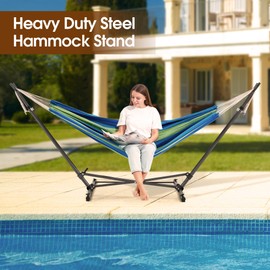 Homgava Folding Hammock Stand with 600 LBS Weight Capacity, Heavy Duty Steel Hammock Stand with Portable Carrying Bag, 3 Holes for Height Adjustment, Indoor and Outdoor Universal Hammock Stands,Black
