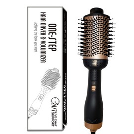 One-Step Hot Air Dryer & Volumizer - 4-in-1 Multifunctional Professional Blow Dry Brush - Curler, Waves, Straightener - Scalp Massage- Charcoal Infused, Anti Frizz, ION Generator Technology, Gold