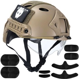 ATAIRSOFT PJ Type Tactical Multifunctional Fast Helmet with Visor Goggles Version DE