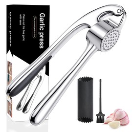 Spremiaglio in acciaio inox da cucina professionale, frantoio aglio, tritatutto per aglio, facile da pulire e durevole, argento