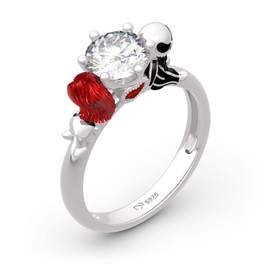 Jeulia Hug Me Magic of Love Skull Couple Round Cut Sterling Silver Ring for Women Wife Girlfriend Engagement Wedding Anniversary Christmas Birthday with Jewelry Box (White, 8.5)