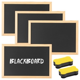 IXYHKB Set of 4 A4 Chalkboard with Wooden Frame Sets, Slate Board for Writing on, Chalk Board, Blackboard with 2 Sponge, for Children, Wedding, Memo, Party, School, Kitchen