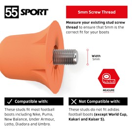 55 Sport Classic Nylon SG Replacement Football Studs - 12 Pack (13/16mm) - Neon Orange