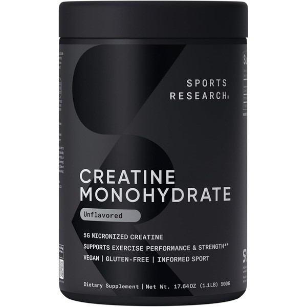 Sports Research Creatine Monohydrate - Gain Lean Muscle, Improve Performance