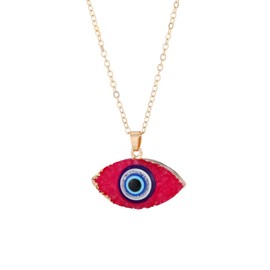 COLORFUL BLING Classic Turkish Evil Eye Necklace Imitated Druzy Pendant Gold Plated Faith Protection Lucky Jewelry for Women Party Special Days (red)