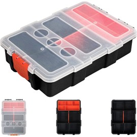 INHEMING Plastic Tool Storage Box Tool Box with Lid and Removable Tablet, Hardware Box, Sorting Box for Screws, Nuts, Small Parts