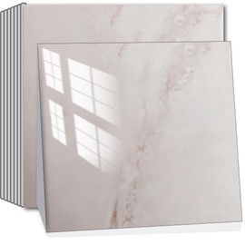 10-Sheets Peel and Stick Backsplash Marble Look 12"X12" Self Adhesive Wall Tile Back Splashes for Kitchen Bathroom (1, Cream Pink)