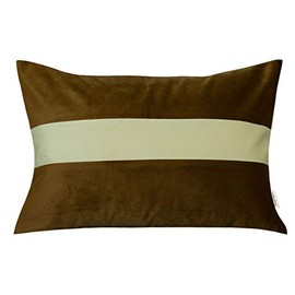 TangDepot Hevey Velvet Decorative Throw Pillow Cover Cushion Cover, Cream White Striped, Super Soft, Indoor/Outdoor, Lumbar Pillow Shell, Pillowcase - (12x24 Inch, Chocolate)