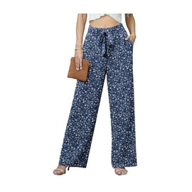 Lepunuo Plus Size Floral Wide Leg Pants High Waisted Pants Casual Palazzo Pants Tie Knot Lounge Trousers Pants with Pockets