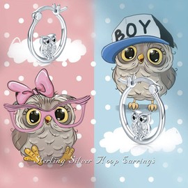 Silver Owl Hoop Earrings for Women 925 Sterling Silver Small Owl Huggie Hoop Earrings Owl Jewelry Graduation Gifts for Owl Lovers.