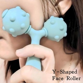 KINTEGOOD Y-Shaped Face Roller, 360-Degree Dual Rollers with 24 Protrusions, Portable Body Massage Tool for Face, Arms, Legs, 1 Blue