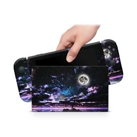 ZOOMHITSKINS Compatible with Switch Skin Cover Evening Moon Dark Night Landscape Sky Black Purple Vinyl Decal Sticker Wrap, Made in The USA