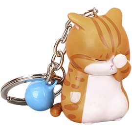 Gowxs Yellow Cartoon Cat Keyrings, Beautiful Cat Keychain Charms, Neko Key Ring Pendant, Shy Chubby Kitten Bag, Jewellery, Animal Hanging Decor for Women and Girls, yellow