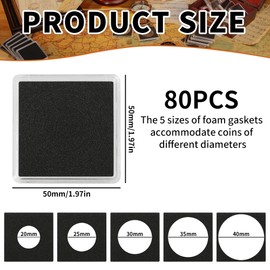 Uncle Paul 80 PCS Coin Capsules, Coin Snap Holders with 5 Sizes Black Gaskets 20/25/30/35/40mm, Clear Coin Cases for Coin Collection Supplies Silver Dollar Pounds Cents