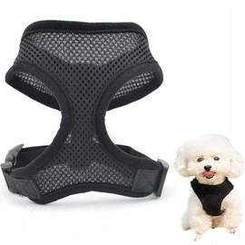 beiqilian Soft Mesh Air-Mesh Dog & Cat Harness - Comfortable Padded Vest for Puppies and Cats - Breathable No Pull Harness (Black) (Small)