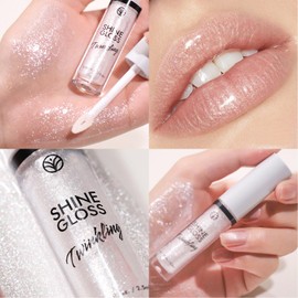 Metfdlaig Clear Lip Gloss Lip Plumper Gloss Shimmer High Shine Lip Gloss Moisturizing Tinted Lipgloss Long Lasting Waterproof Lip Oil(01# Clear Shimmer)