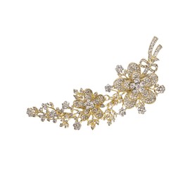 EVER FAITH Austrian Crystal 5.7 Inch Flower Leaf Vine Long Brooch Pin White Gold-Tone