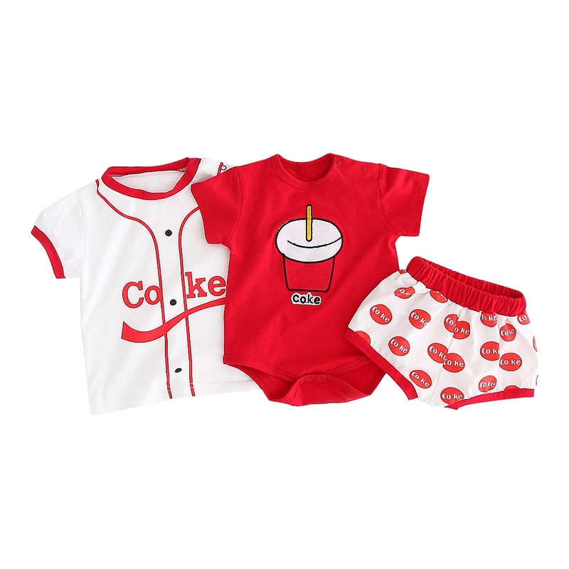 3 Pcs/Set Baby Clothes Cola Cup Pattern Jumpsuit Shirt Short