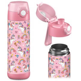JARLSON® "MALI" Children's Water Bottle, Thermal Stainless Steel Water Bottle, BPA-Free, Leak-Proof, Children's Bottle with Chug Lid, Bottle for School, Nursery, 350 ml (Unicorn, 500 ml)