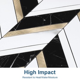 Yipscazo 10-sheet Black&White Marble Herringbone Peel and Stick Backsplash for Kitchen Walls,Heat Resistant PVC Mixed Metal Stick on Backsplash Tiles,Waterproof Peel and Stick Tile for Bathroom&Shower