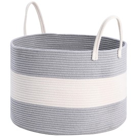 HOMHOLDON 110L Extra Large Laundry Baskets, Storage Basket for Organizing,Woven Basket for Storage,Cotton Rope Basket,Nursery Basket,Large Blanket Basket for Living Room,Toys Basket(White/Grey2)