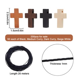 Saijer Wooden Cross Pendants, Pack of 200 Wooden Cross Scattered Items Christening Decoration 4 Colours Blessing Cross Charm for DIY Necklace Jewellery Accessories Christening