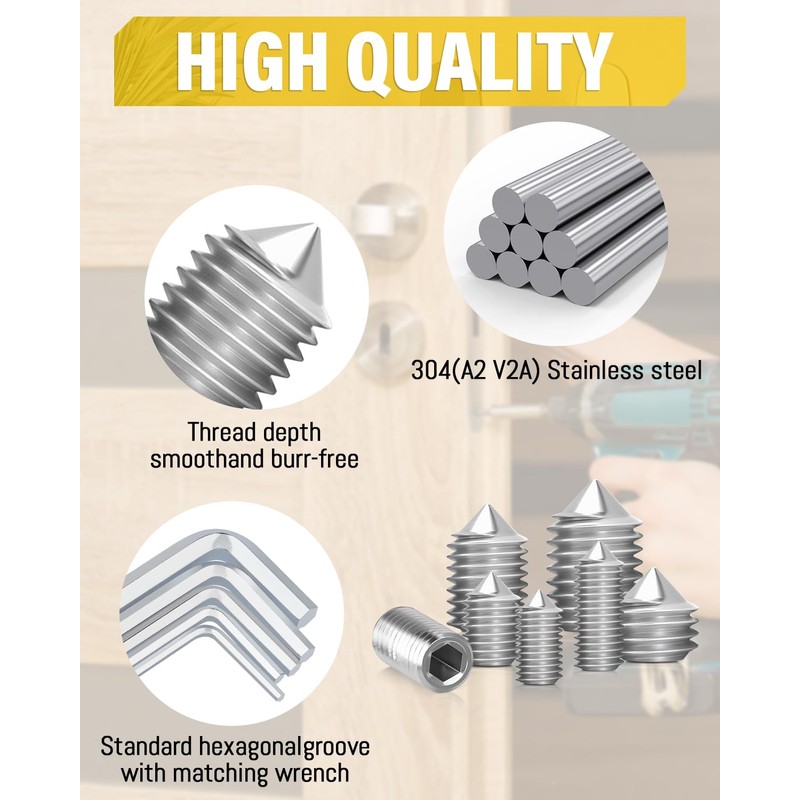 Caianwin 330 Pieces Tapered Point Grub Screws Set M3 M4