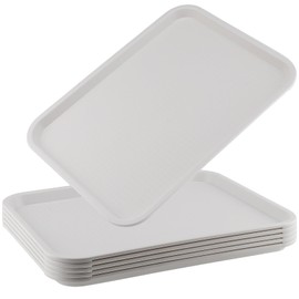 ZOENHOU 6 Pack 16 x 12 Inch Plastic Fast Food Tray, Rectangular Plastic Cafeteria Trays Food Serving Trays, Large Lunch Trays for Serving Food Home Restaurant Dinning Room Organization, White