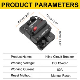 DMiotech 80A Circuit Breaker, 12-48V DC Automotive Inline Fuse Holders Inverter with Manual Reset Button for Marine Boat Car Audio System Overload Protection