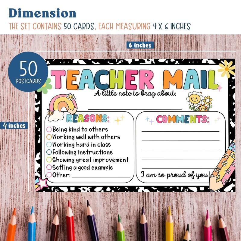 Losyze Preppy Teacher Mail Incentive Postcard Note to Parents, Preschool,