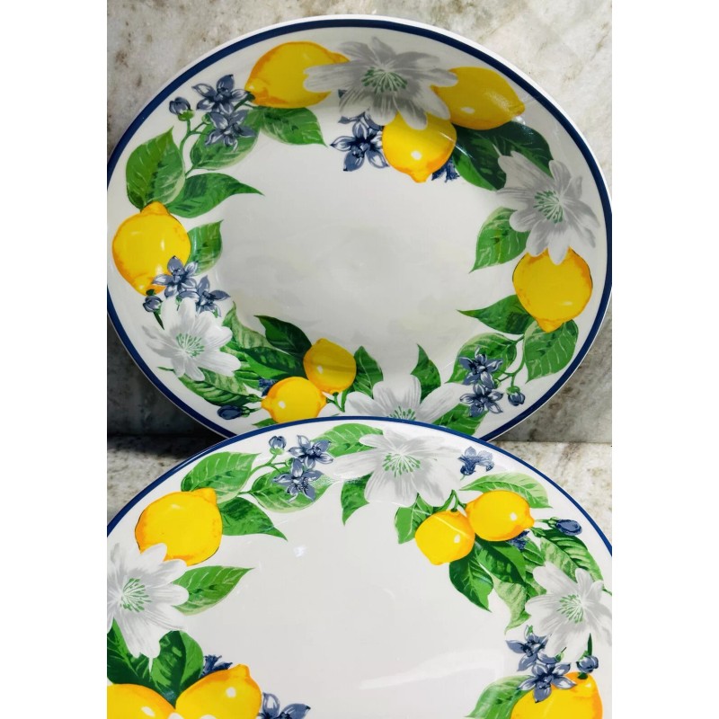 Royal Norfolk Lemon Floral Dinner Plate W/ Blue Rims, 10.5-(4)