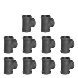 1/2" Pipe Fitting Tee DN15 Threaded Cast Black Malleable Iron for Steampunk Vintage Shelf Bracket DIY Plumbing Pipe Decor Furniture (10, 1/2")