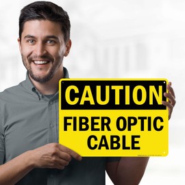 Caution Fiber Optic Cable Sign, 10x14 Inches, 55 mil thick HDPS (high density polystyrene), Made in USA by My Sign Center