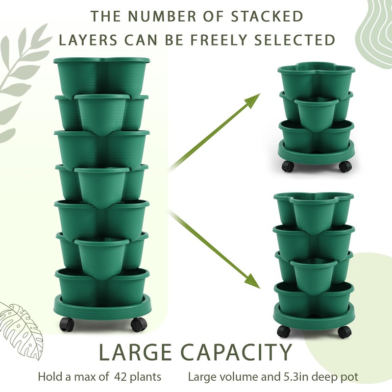 Umigy 2 Set Dark Green 7 Tier Stackable Vertical Planters