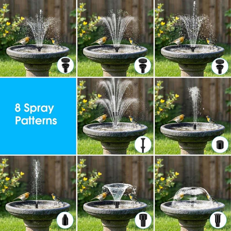 Biling 8W Solar Fountain Pump, Solar Water Pump with 3600mAh