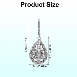 Mikovivi Leverback Earrings for Women, Cubic Zirconia Copper Teardrop Earrings Dangly Dangle Tear Drop Ladies Jewelry for Mom Wife Bride Birthday Christmas Anniversary (Silver)