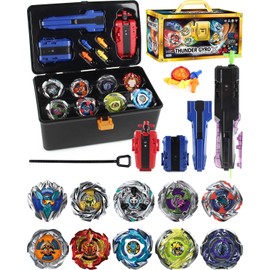 DESAMVAP X Bey Drop Attack Battle Set, UX Tops Burst Blade Toy Combat Battling Game Set, 10 Spinning Tops, 3 Launchers and 1 Grip with Storage Box, Kids Toys Birthday Gift Ideal for 6+ Years Old Boys