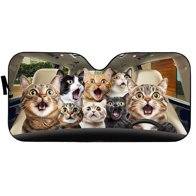 Fun Surprised Cat Automotive Windshield Sunshades Car Front Window Sun