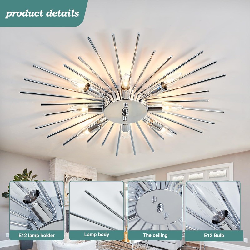 ZGLAOJT Semi Flush Mount 8 Light Ceiling Light Modern Metal