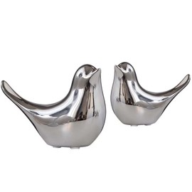Moaobooh Pack of 2 Bird Statues, Modern Animal Sculptures, Ceramic Home Sculpture Decoration for Decoration, Ornaments, Living Room, Bedroom, Office, Desk, Cabinets (Silver)