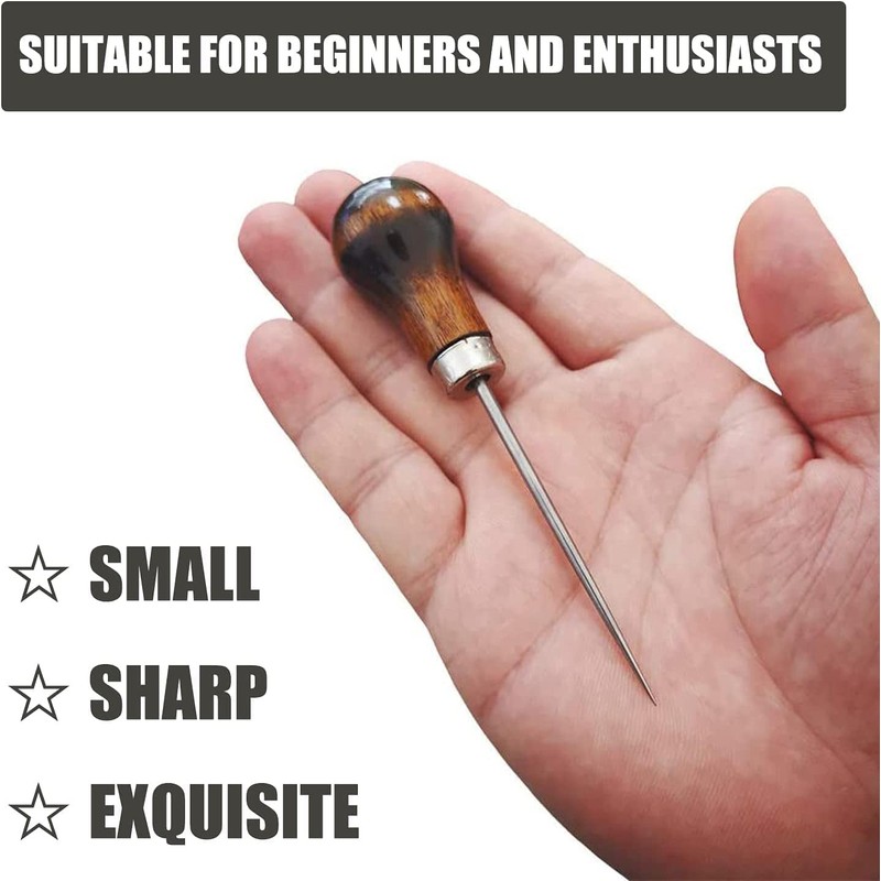 Wooden Handle Hole Punch, Pack of 2, Leather Sewing Awl,