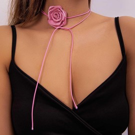 Wendalern Gothic Flower Choker Necklace Vintage Black Rose Flower Collar Necklace Long Ribbon Flower Lace Necklace Thin Ribbon Bow Tie Choker Necklace Cosplay Costume Jewellery for Women Girls, Zinc,