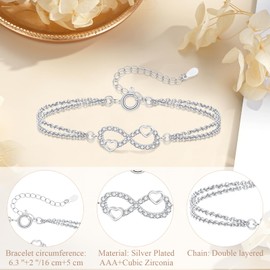 Gifts for Mum Daughter, Silver Bracelet for Daughter Mother Women Girls, Adjustable Infinity Bracelet Gifts for Birthday Christmas Graduation Wedding Valentines Mothers Day