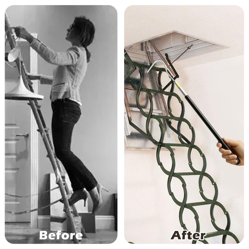 2 Set 63 Inch Attic Pull Down Hook Attic Ladder