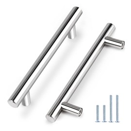 Probrico 10 Pack|5 Inch Hole Centers Polished Chrome Cupboard Pulls T Bar Kitchen Cabinet Handles, Round Tube Dresser Pulls Stainless Steel Cabinet Hardware, 7-1/2" Total Length