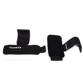 GRIP Weight Lifting Hooks Straps Pair, Non-Slip Rubber  Grip Black
